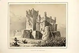 The castle, as depicted by Parcerisa&nbsp;[es] in Recuerdos y bellezas de España (1853)