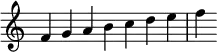 {
\override Score.TimeSignature #'stencil = ##f
\relative c' {
\clef treble
\time 7/4 f4 g a b c d e f
} }