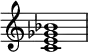 {
\override Score.TimeSignature #'stencil = ##f
\relative c' {
\clef treble
\time 4/4
\key c \major
<c e ges bes>1
} }