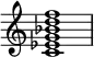 {
\override Score.TimeSignature #'stencil = ##f
\relative c' {
\clef treble \time 4/4
<c es g bes d f>1
} }