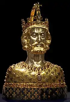 Reliquary bust of Charlemagne (gold, Aachen Cathedral treasury, c. 1350)