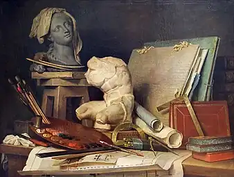 The Attributes of the Arts; by Anne Vallayer-Coster; 1769; oil on canvas; 90 x 121&nbsp;cm; Louvre
