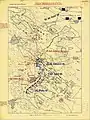 The situation at 5:30&nbsp;p.m. Red - the Austrian troops, Blue - the Hungarian troops.