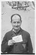 United States Army photo of Austrian economist and financial specialist Benedikt Kautsky&nbsp;[de], a political prisoner, who was liberated from Buchenwald