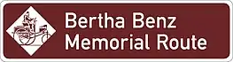 Official sign of Bertha Benz Memorial Route, commemorating the world's first long-distance journey by automobile from Mannheim to Pforzheim in 1888 104&nbsp;km (65&nbsp;mi)