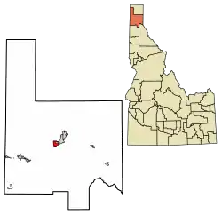 Location of Dover in Bonner County, Idaho.
