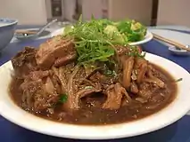 Chinese braised pork spare ribs with preserved mustard greens