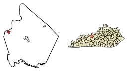 Location of Cloverport in Breckinridge County, Kentucky.