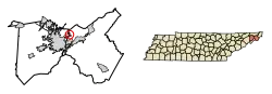 Location of Watauga in Carter County, Tennessee.