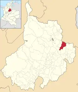 Location of the municipality and town of Guaca, Santander in the Santander Department of Colombia.