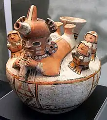Vase with music scene; 300 BCE-300 CE painted clay; height: 21.5&nbsp;cm; from northern coastal region of Peru; Kloster Allerheiligen (Schaffhausen; Switzerland)