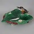 Lily dish with kingfisher, 1873, naturalistic style.