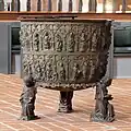 Bronze baptismal font of Marienkirche in Lübeck, Germany.