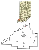 Location of Hazleton in Gibson County, Indiana.