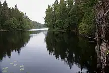 Lakes and other water bodies are common in the taiga. The Helvetinjärvi National Park, Finland, is situated in the closed canopy taiga (mid-boreal to south-boreal) with mean annual temperature of 4&nbsp;°C (39&nbsp;°F).