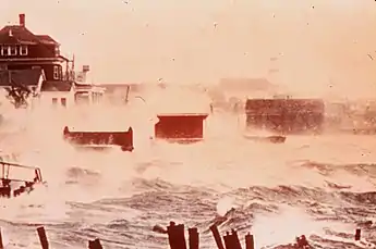 Storm surge floods a coastal area in Connecticut
