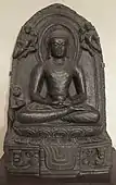 Buddha with small monkey at left; both have bowls.