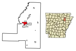 Location of Diaz in Jackson County, Arkansas.