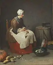 Woman Cleaning Turnips (ca. 1738), oil on canvas, 46.2 x 37&nbsp;cm., Alte Pinakothek