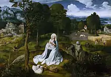 Rest on the Flight into Egypt, oil on panel, 121 × 177&nbsp;cm (47.6 × 69.7 in), Museo del Prado, Madrid