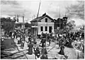 1886 - Stevens house being moved to Minnehaha Park pulled by thousands of school kids (Minnesota Historical Society)