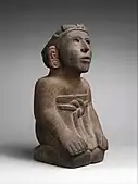 Kneeling female figure; 15th–early 16th century; painted stone; overall: 54.61&nbsp;cm ×&nbsp;26.67&nbsp;cm (21.50&nbsp;in ×&nbsp;10.50&nbsp;in); Metropolitan Museum of Art (New York City)