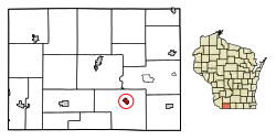 Location of Gratiot in Lafayette County, Wisconsin.