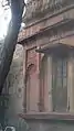 Late mughal sandstone facade at the back of the buddhist shrine,Baagh e Naazir, Mehrauli, New Delhi