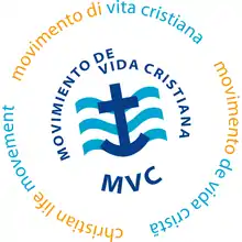 Logo of the Christian Life Movement depicted by an anchor over waves circled by the words "Christian life movement" in four languages (English, Spanish, Portuguese, and Italian)