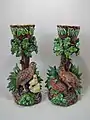 Cache pots and stands, coloured glazes, c.1880.