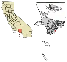 Location of Hawaiian Gardens in Los Angeles County, California.