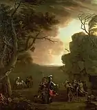 John Wootton's 1750 Macbeth and Banquo meeting the Weird Sisters.