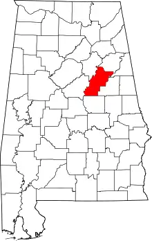 Map of Alabama highlighting Talladega County