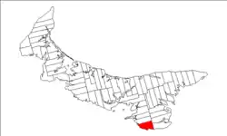 Map of Prince Edward Island highlighting Lot 62