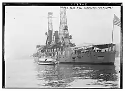 Naval militiamen boarding USS&nbsp;Alabama circa 1910.