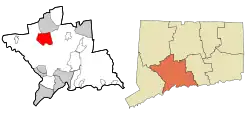 Naugatuck's location within New Haven County and Connecticut