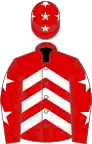 Red and white chevrons, white stars on sleeves and cap