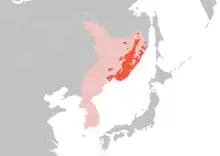 alt=Siberian tiger distribution
&nbsp;&nbsp;Modern-day range
&nbsp;&nbsp;Range in the late 1800s