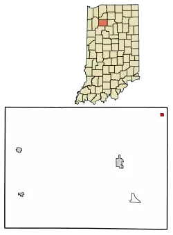 Location of Monterey in Pulaski County, Indiana.