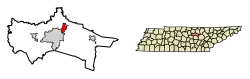 Location of Algood in Putnam County, Tennessee.