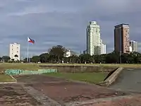 Open field in front of the grandstand