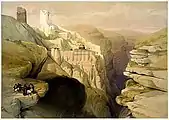 Convent of St Saba 4 April 1839.  Lithograph by Louis Haghe from an original by David Roberts