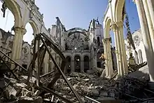 Interior of the cathedral after its collapse.