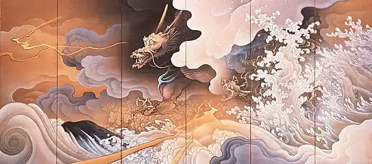 Right panel of the Ryūkozu (竜虎図, Dragon and tiger) by Hashimoto Gahō, 1895. Important Cultural Property. Seikadō Bunko Art Museum.