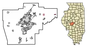 Location of Illiopolis in Sangamon County, Illinois.