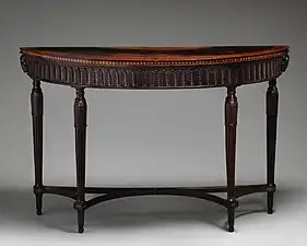 Side table with many acanthus leafs and two bucrania; by Robert Adam; c.1780 with later addition; mahogany; overall: 88.6 × 141.3 × 57.1&nbsp;cm; Metropolitan Museum of Art