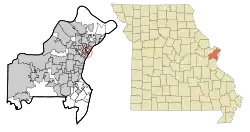 Location of Velda Village_Hills, Missouri