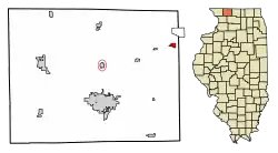 Location of Davis in Stephenson County, Illinois.