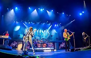 Styx in 2017. L-R: Lawrence Gowan, Ricky Phillips, Todd Sucherman, James "JY" Young, Joshua Quinn, and Tommy Shaw.