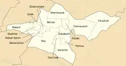 Location of Baharestan County in&nbsp;Tehran&nbsp;province